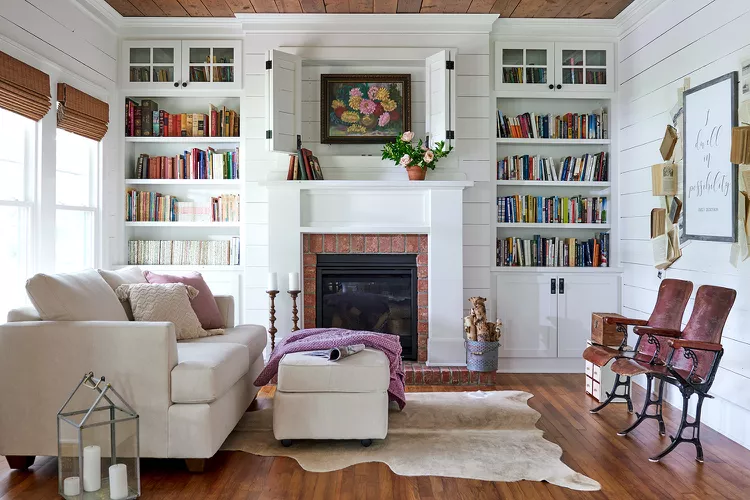Fireplace with Built-In Bookshelves