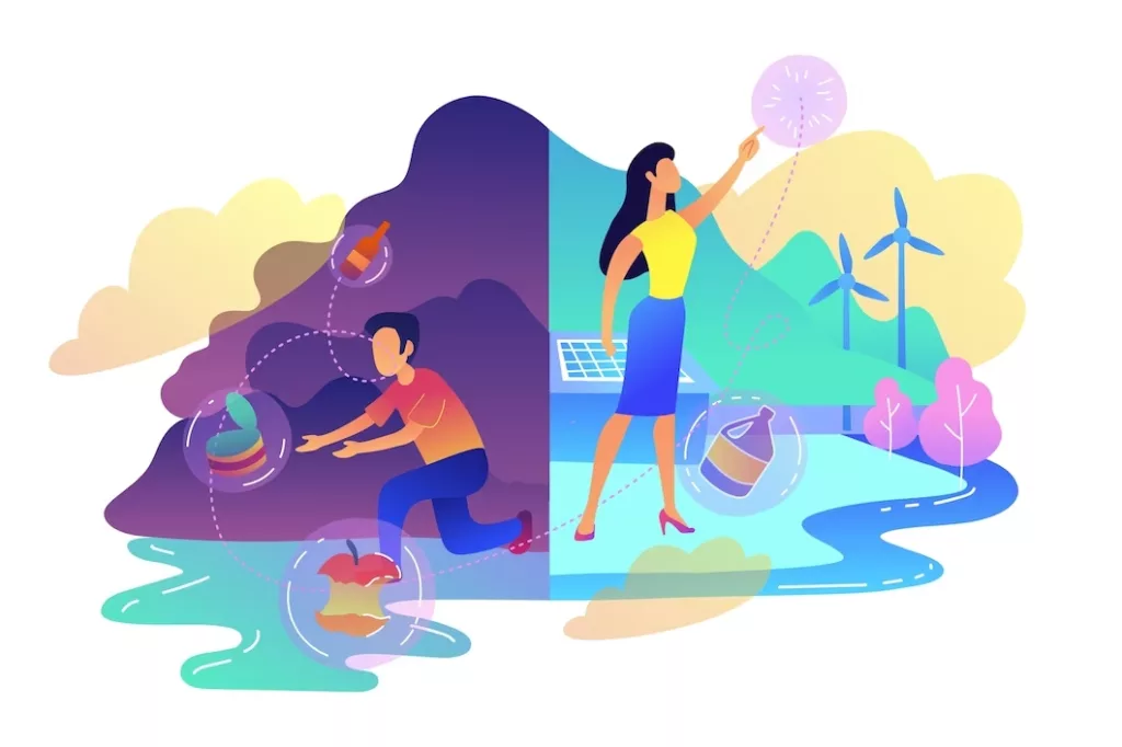 people-sorting-garbage-trying-reach-zero-waste-illustration-Sustainable-Travel